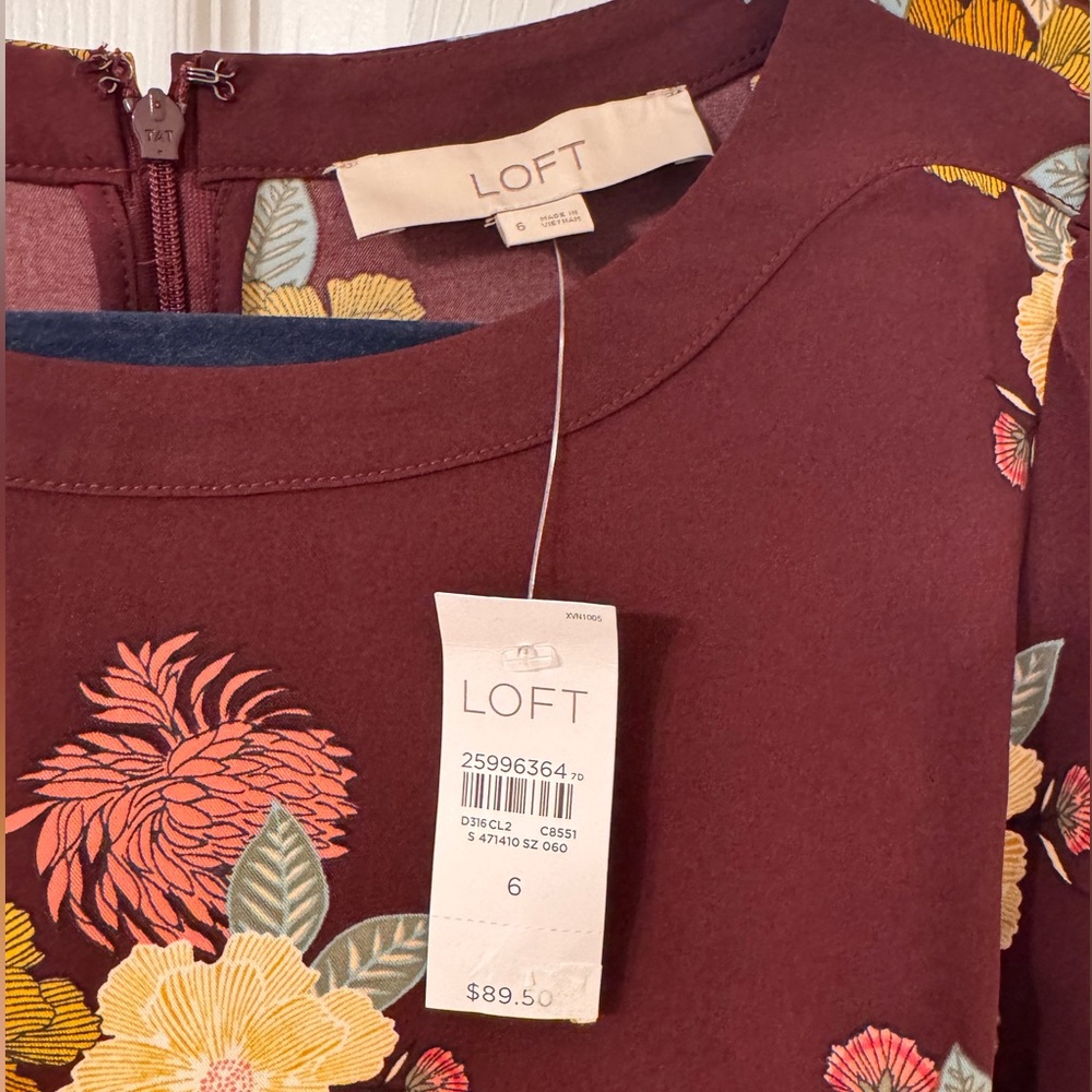 Ann Taylor LOFT Floral Cuffed Shift Dress Size 6 NWT - Picture 5 of 11